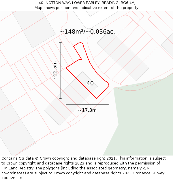 40, NOTTON WAY, LOWER EARLEY, READING, RG6 4AJ: Plot and title map