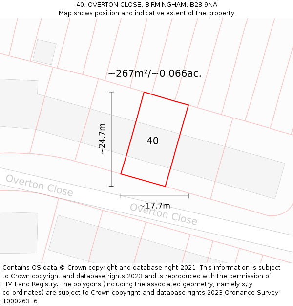 40, OVERTON CLOSE, BIRMINGHAM, B28 9NA: Plot and title map