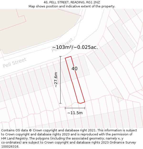 40, PELL STREET, READING, RG1 2NZ: Plot and title map