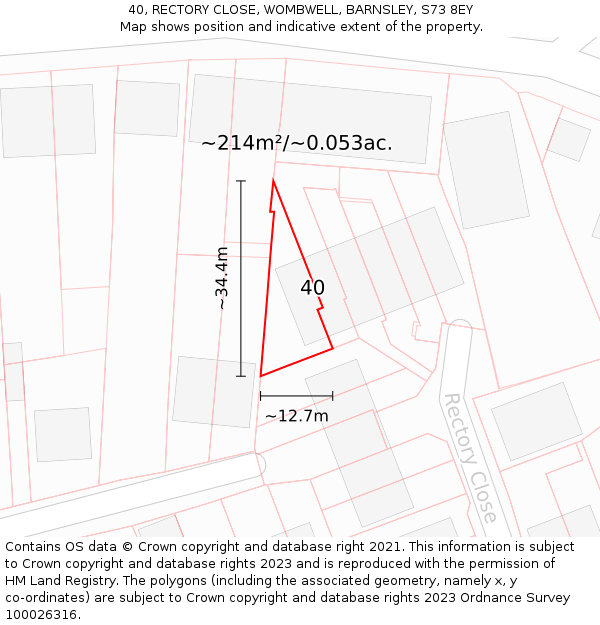 40, RECTORY CLOSE, WOMBWELL, BARNSLEY, S73 8EY: Plot and title map