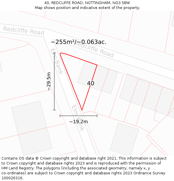 40, REDCLIFFE ROAD, NOTTINGHAM, NG3 5BW: Plot and title map