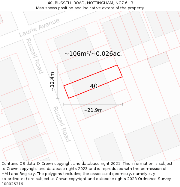 40, RUSSELL ROAD, NOTTINGHAM, NG7 6HB: Plot and title map