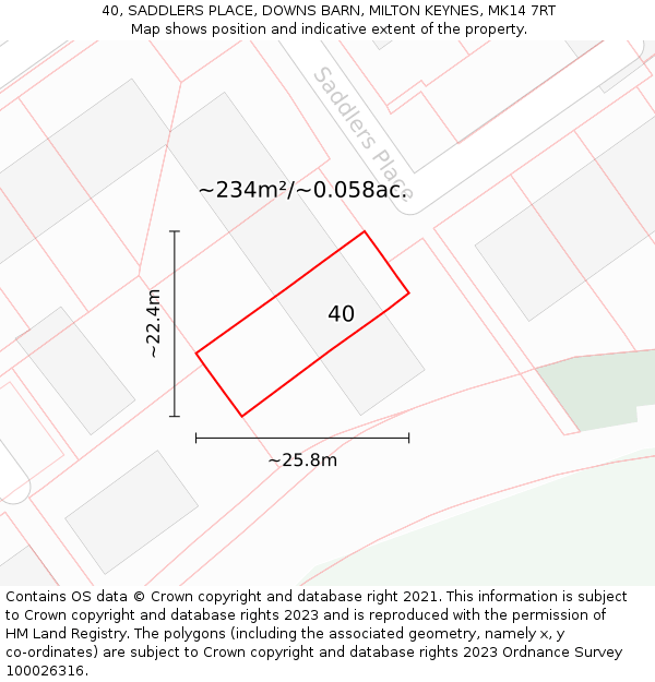 40, SADDLERS PLACE, DOWNS BARN, MILTON KEYNES, MK14 7RT: Plot and title map
