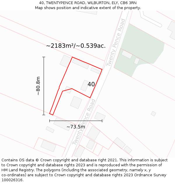 40, TWENTYPENCE ROAD, WILBURTON, ELY, CB6 3RN: Plot and title map