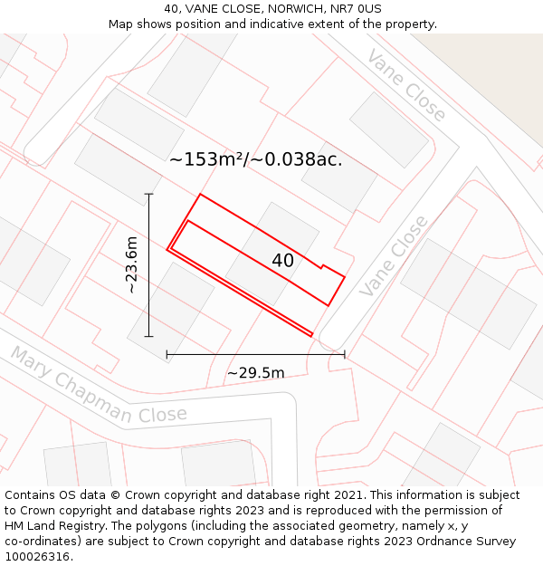 40, VANE CLOSE, NORWICH, NR7 0US: Plot and title map