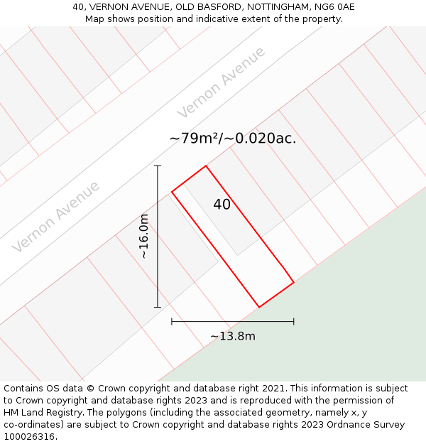40, VERNON AVENUE, OLD BASFORD, NOTTINGHAM, NG6 0AE: Plot and title map