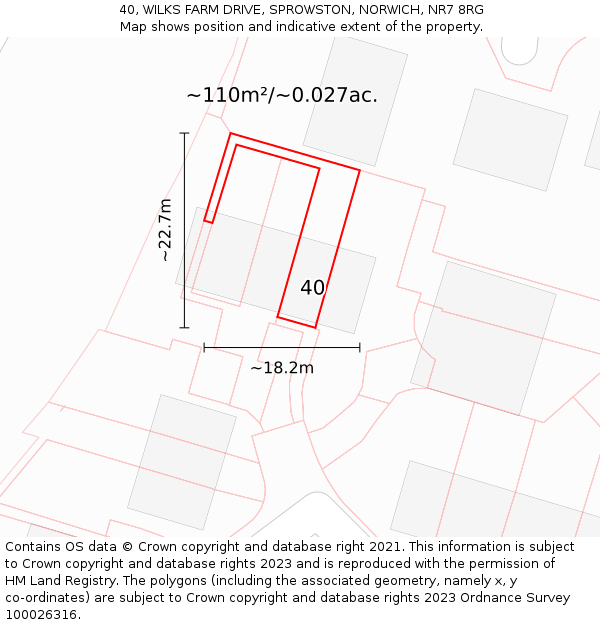 40, WILKS FARM DRIVE, SPROWSTON, NORWICH, NR7 8RG: Plot and title map