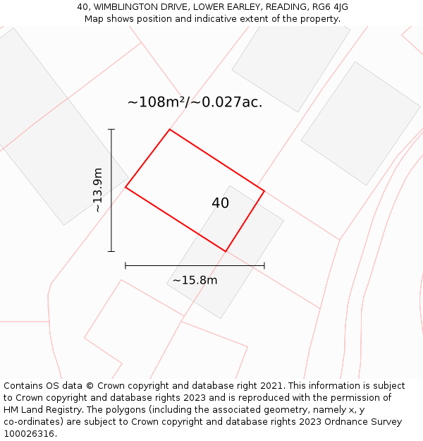 40, WIMBLINGTON DRIVE, LOWER EARLEY, READING, RG6 4JG: Plot and title map