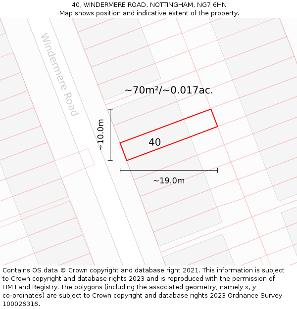 40, WINDERMERE ROAD, NOTTINGHAM, NG7 6HN: Plot and title map