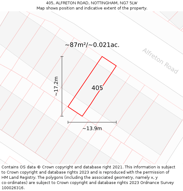 405, ALFRETON ROAD, NOTTINGHAM, NG7 5LW: Plot and title map