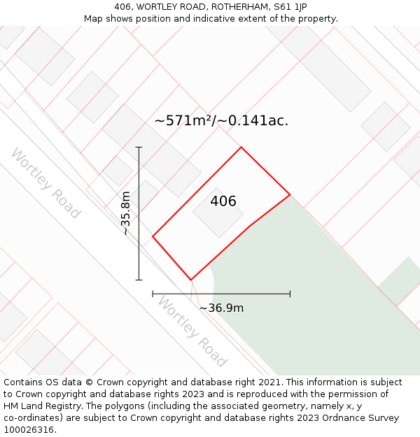 406, WORTLEY ROAD, ROTHERHAM, S61 1JP: Plot and title map