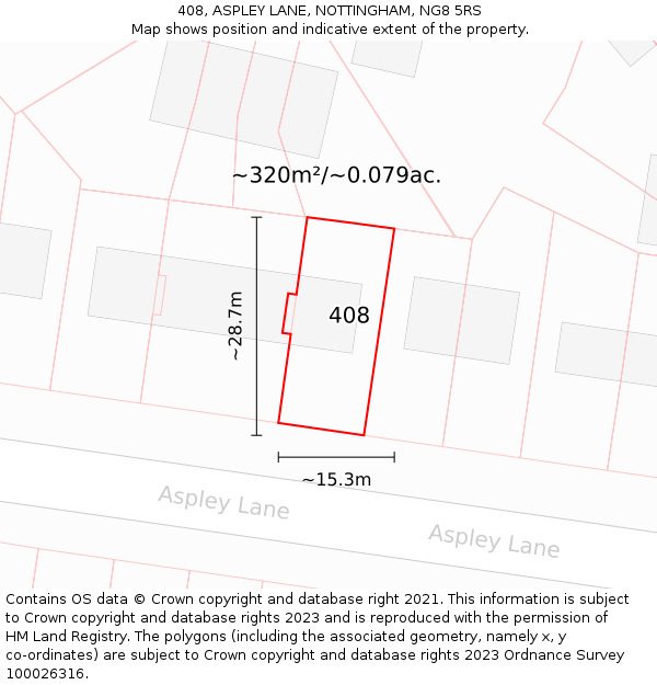 408, ASPLEY LANE, NOTTINGHAM, NG8 5RS: Plot and title map