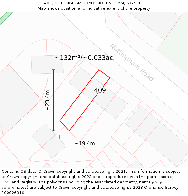 409, NOTTINGHAM ROAD, NOTTINGHAM, NG7 7FD: Plot and title map