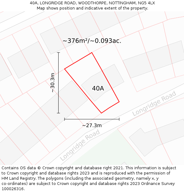 40A, LONGRIDGE ROAD, WOODTHORPE, NOTTINGHAM, NG5 4LX: Plot and title map