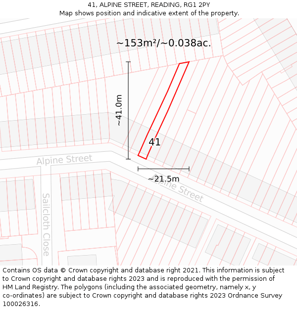 41, ALPINE STREET, READING, RG1 2PY: Plot and title map