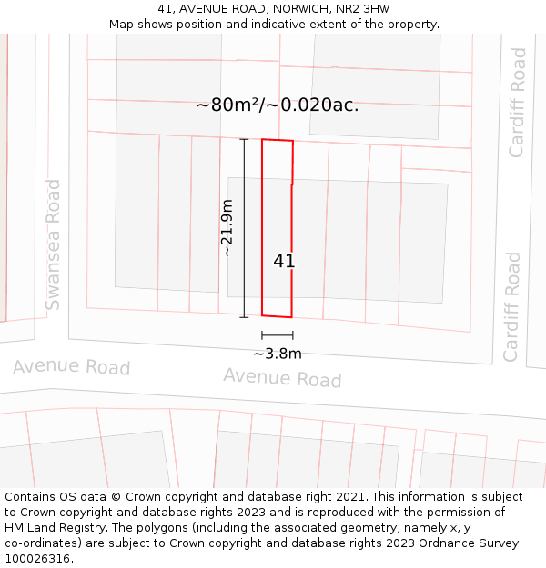 41, AVENUE ROAD, NORWICH, NR2 3HW: Plot and title map