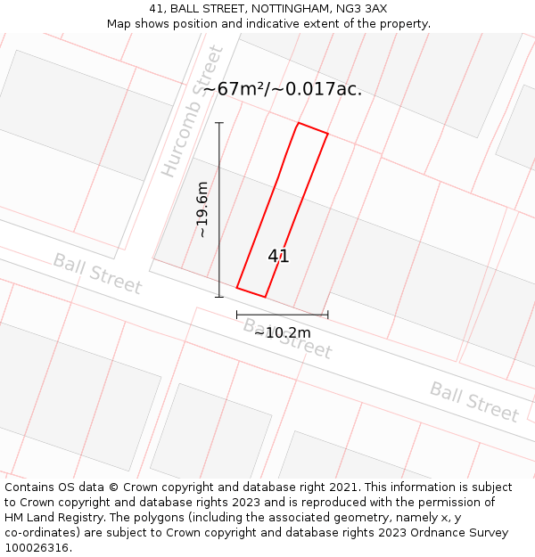 41, BALL STREET, NOTTINGHAM, NG3 3AX: Plot and title map