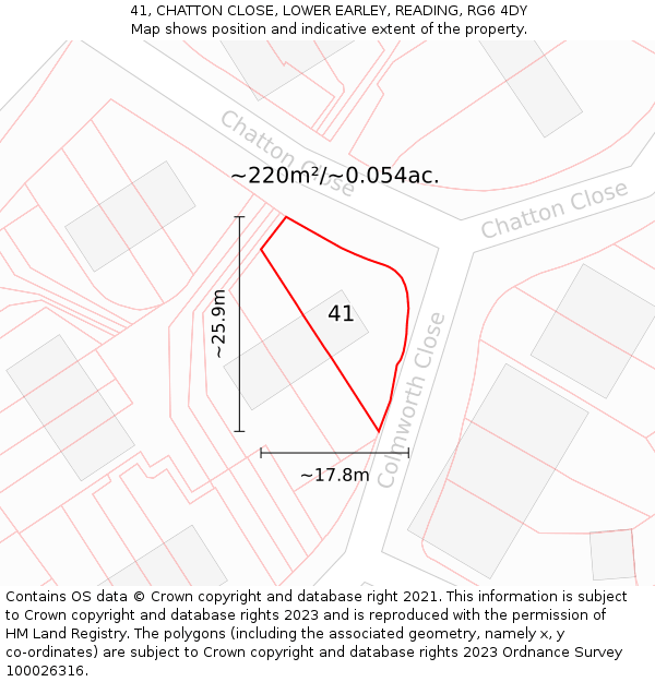 41, CHATTON CLOSE, LOWER EARLEY, READING, RG6 4DY: Plot and title map