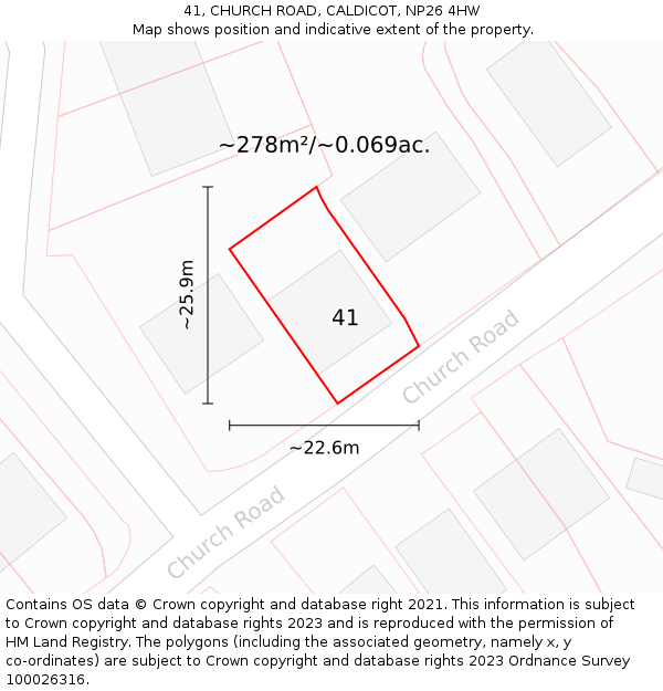 41, CHURCH ROAD, CALDICOT, NP26 4HW: Plot and title map