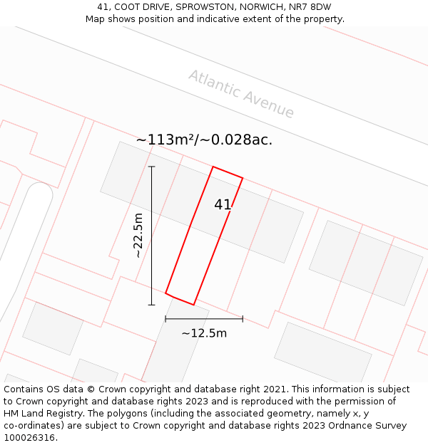 41, COOT DRIVE, SPROWSTON, NORWICH, NR7 8DW: Plot and title map