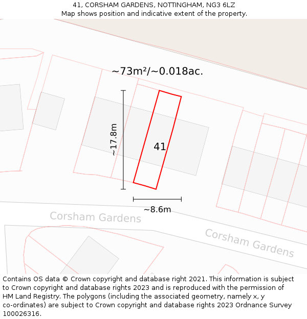 41, CORSHAM GARDENS, NOTTINGHAM, NG3 6LZ: Plot and title map