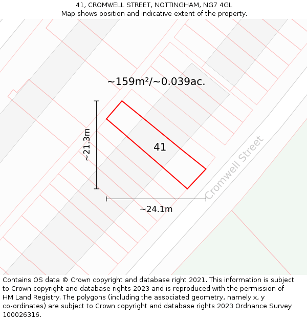 41, CROMWELL STREET, NOTTINGHAM, NG7 4GL: Plot and title map
