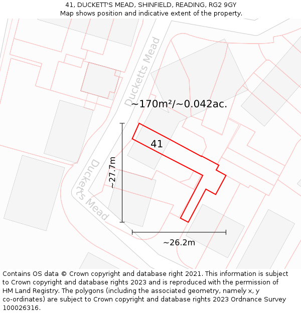41, DUCKETT'S MEAD, SHINFIELD, READING, RG2 9GY: Plot and title map