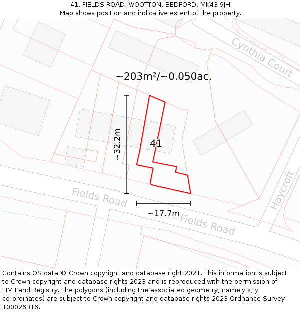 41, FIELDS ROAD, WOOTTON, BEDFORD, MK43 9JH: Plot and title map