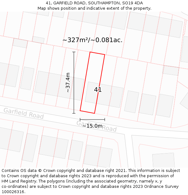 41, GARFIELD ROAD, SOUTHAMPTON, SO19 4DA: Plot and title map