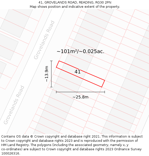 41, GROVELANDS ROAD, READING, RG30 2PN: Plot and title map