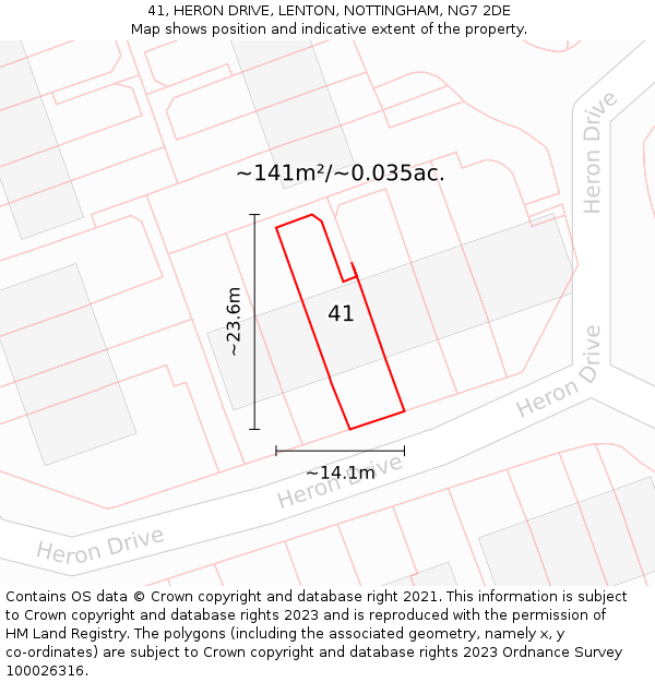 41, HERON DRIVE, LENTON, NOTTINGHAM, NG7 2DE: Plot and title map