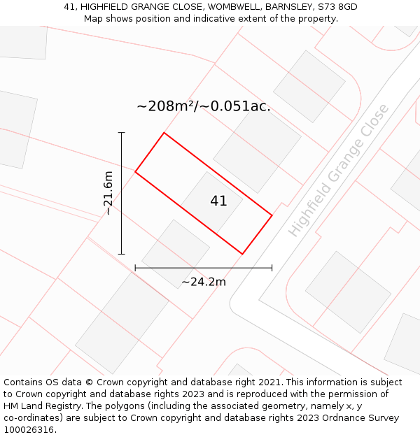 41, HIGHFIELD GRANGE CLOSE, WOMBWELL, BARNSLEY, S73 8GD: Plot and title map