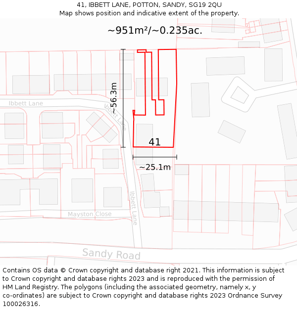 41, IBBETT LANE, POTTON, SANDY, SG19 2QU: Plot and title map