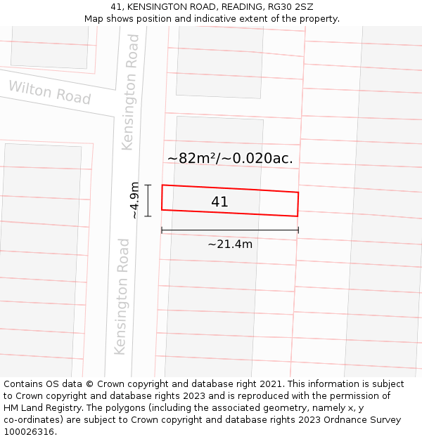 41, KENSINGTON ROAD, READING, RG30 2SZ: Plot and title map