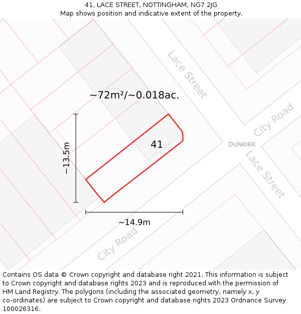 41, LACE STREET, NOTTINGHAM, NG7 2JG: Plot and title map