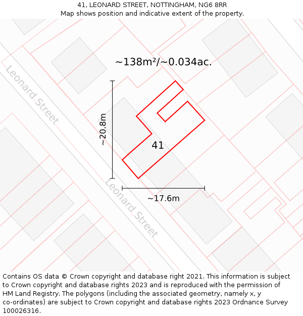 41, LEONARD STREET, NOTTINGHAM, NG6 8RR: Plot and title map