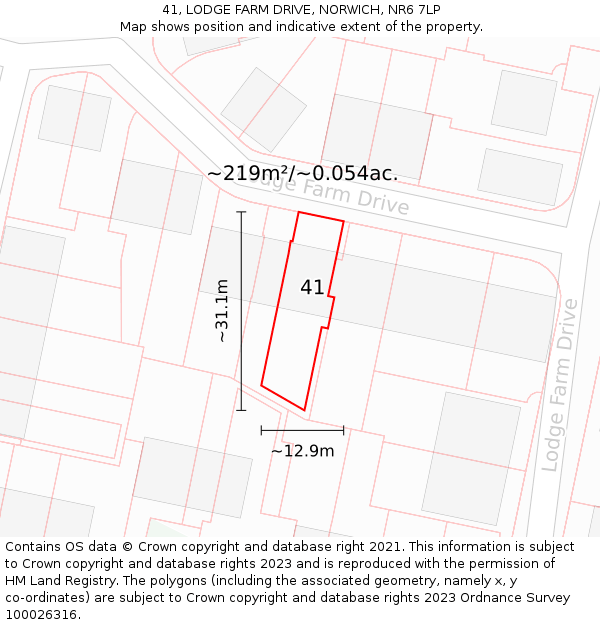 41, LODGE FARM DRIVE, NORWICH, NR6 7LP: Plot and title map