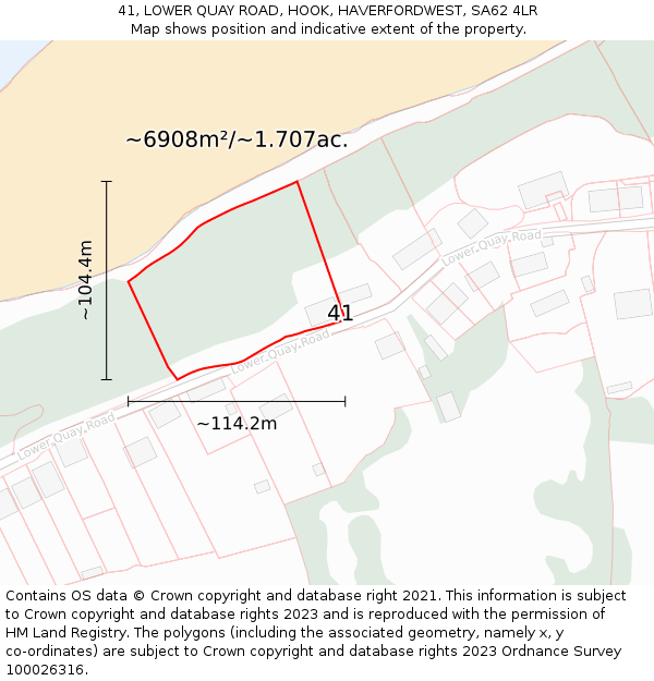 41, LOWER QUAY ROAD, HOOK, HAVERFORDWEST, SA62 4LR: Plot and title map