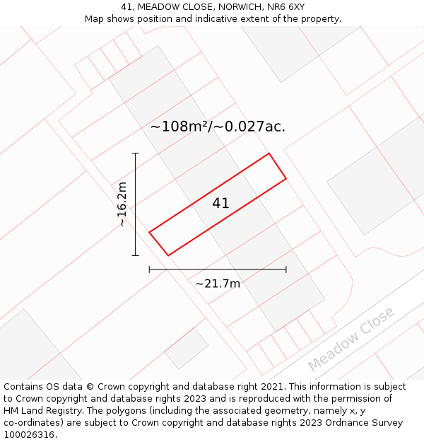 41, MEADOW CLOSE, NORWICH, NR6 6XY: Plot and title map