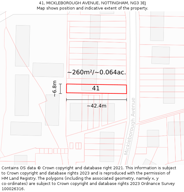 41, MICKLEBOROUGH AVENUE, NOTTINGHAM, NG3 3EJ: Plot and title map