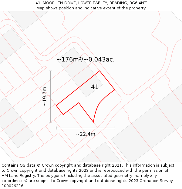 41, MOORHEN DRIVE, LOWER EARLEY, READING, RG6 4NZ: Plot and title map