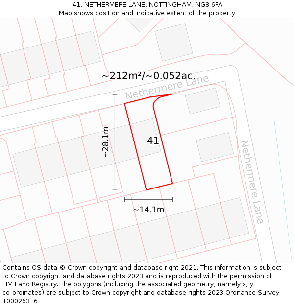 41, NETHERMERE LANE, NOTTINGHAM, NG8 6FA: Plot and title map