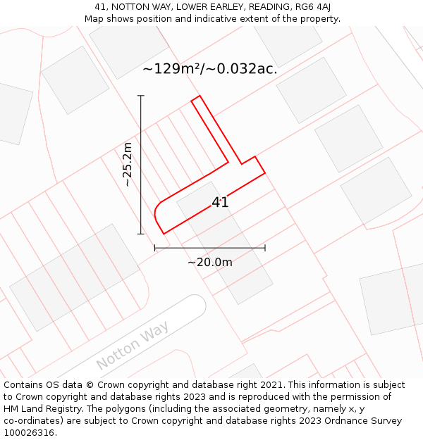 41, NOTTON WAY, LOWER EARLEY, READING, RG6 4AJ: Plot and title map