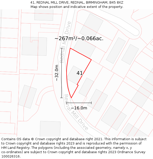 41, REDNAL MILL DRIVE, REDNAL, BIRMINGHAM, B45 8XZ: Plot and title map