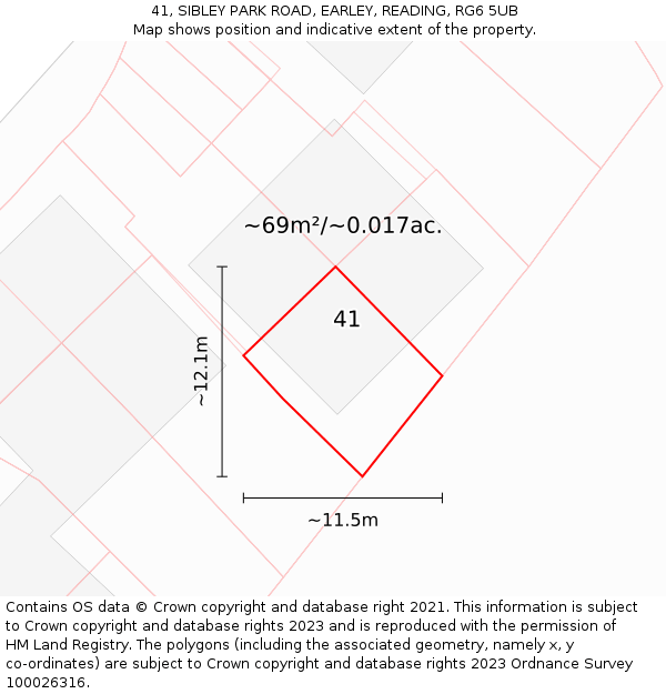 41, SIBLEY PARK ROAD, EARLEY, READING, RG6 5UB: Plot and title map