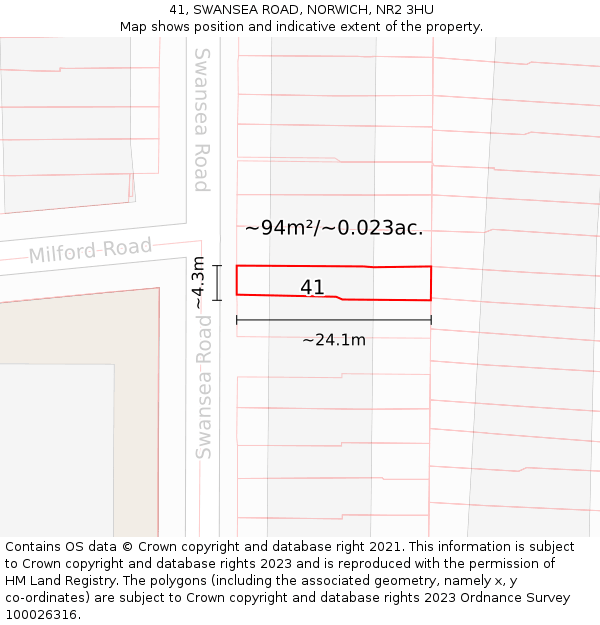 41, SWANSEA ROAD, NORWICH, NR2 3HU: Plot and title map