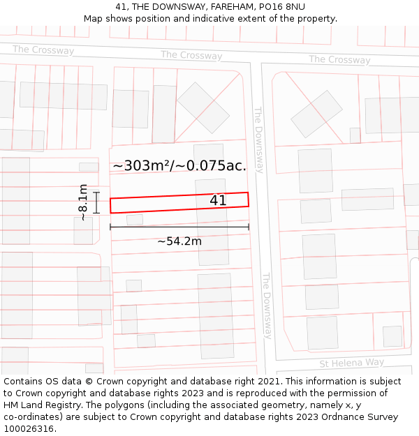 41, THE DOWNSWAY, FAREHAM, PO16 8NU: Plot and title map