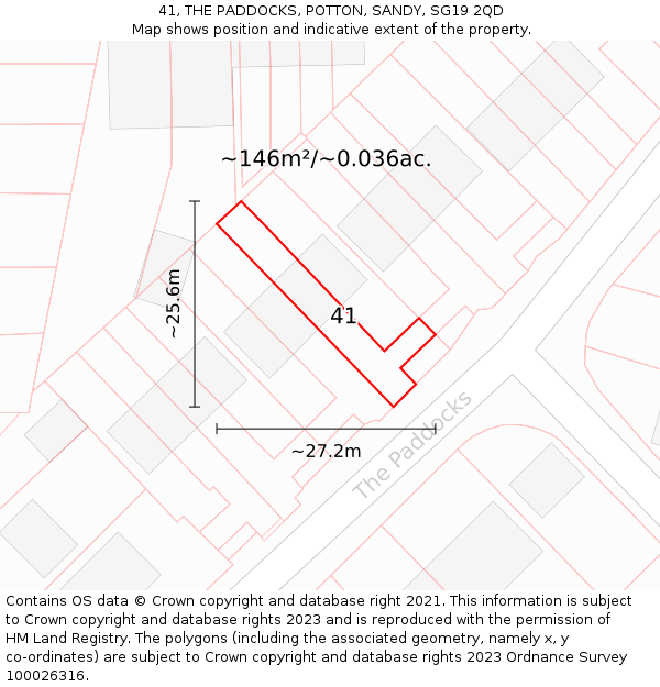 41, THE PADDOCKS, POTTON, SANDY, SG19 2QD: Plot and title map