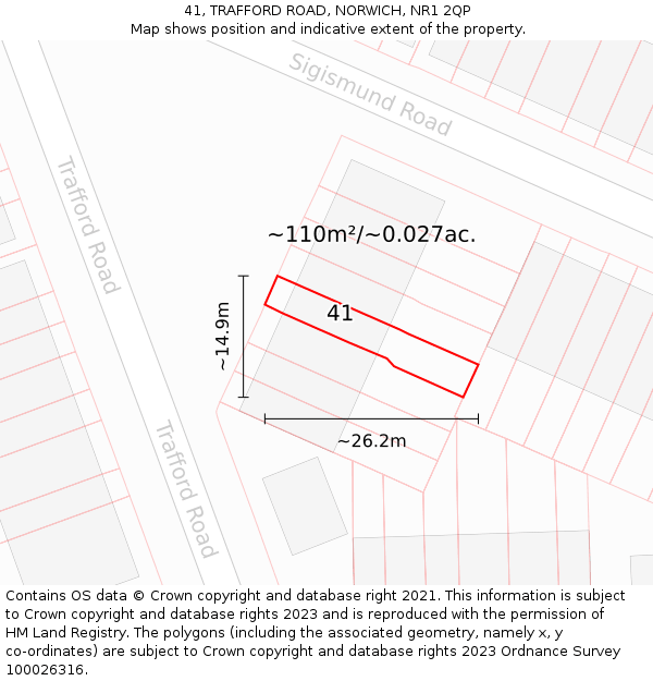 41, TRAFFORD ROAD, NORWICH, NR1 2QP: Plot and title map