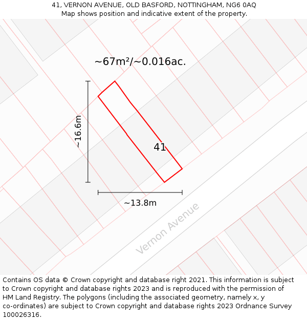 41, VERNON AVENUE, OLD BASFORD, NOTTINGHAM, NG6 0AQ: Plot and title map